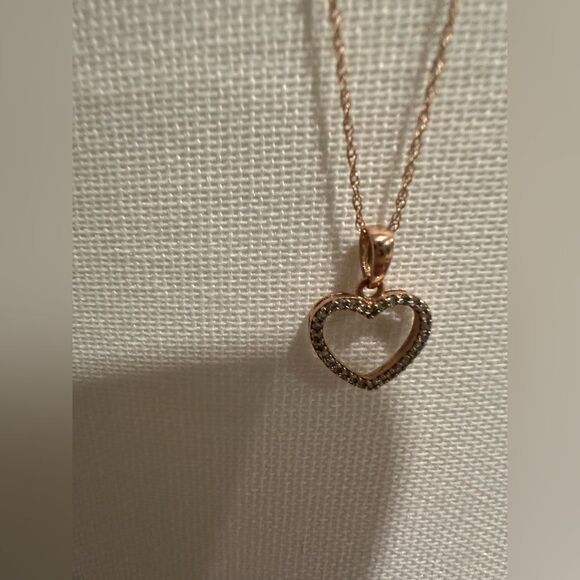 10K Rose Gold Heart Diamond Necklace - Picture 5 of 13